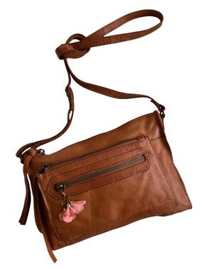 Rustic Leather Crossbody Bag - Tobacco Brown - Floral Charm  - by Day and Mood.